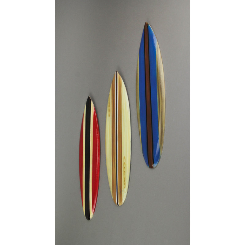 Set of 3 Multicolor Wood Surfboard Wall Sculptures