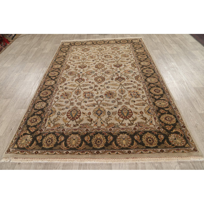 Tapis unique en laine noué à la main ivoire / brun nouvel âge 6 pi x 9 pi 1 po