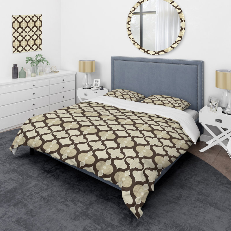 Ensemble de housse de couette brun beige et treillis I - Glam, Housse de couette très grand + 2 taies décorativ