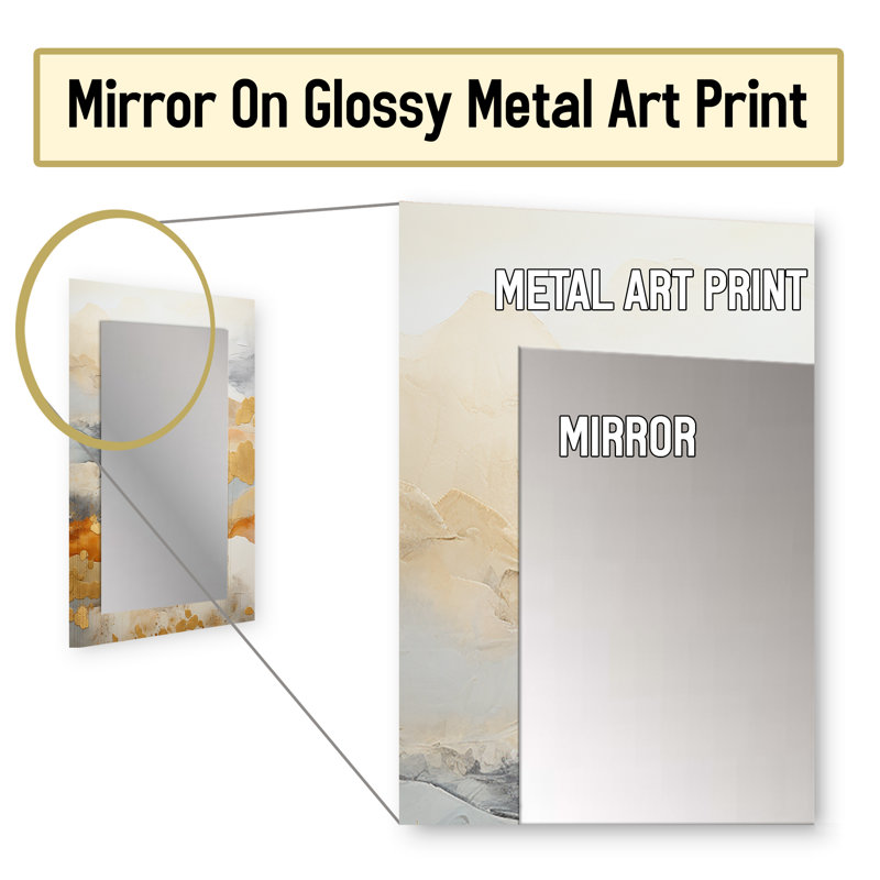 Beige And Gold Minimal Expression II - Abstract Shapes Decorative Mirror, Modern Wall Mirror, Printed Metal Art, 32" x 24"