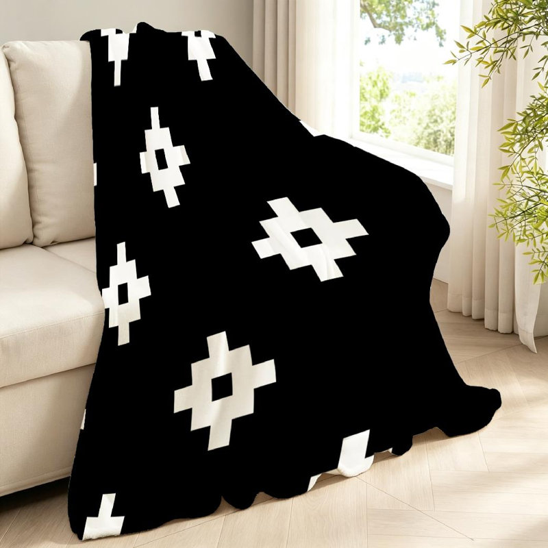 Jeté en molleton noir ultra doux en flanelle, motif sans couture avec imprimé recto, Jeté 40 po x 50 po
