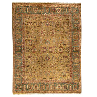 High-Quality Hand-Knotted Gold And Green Area Rug