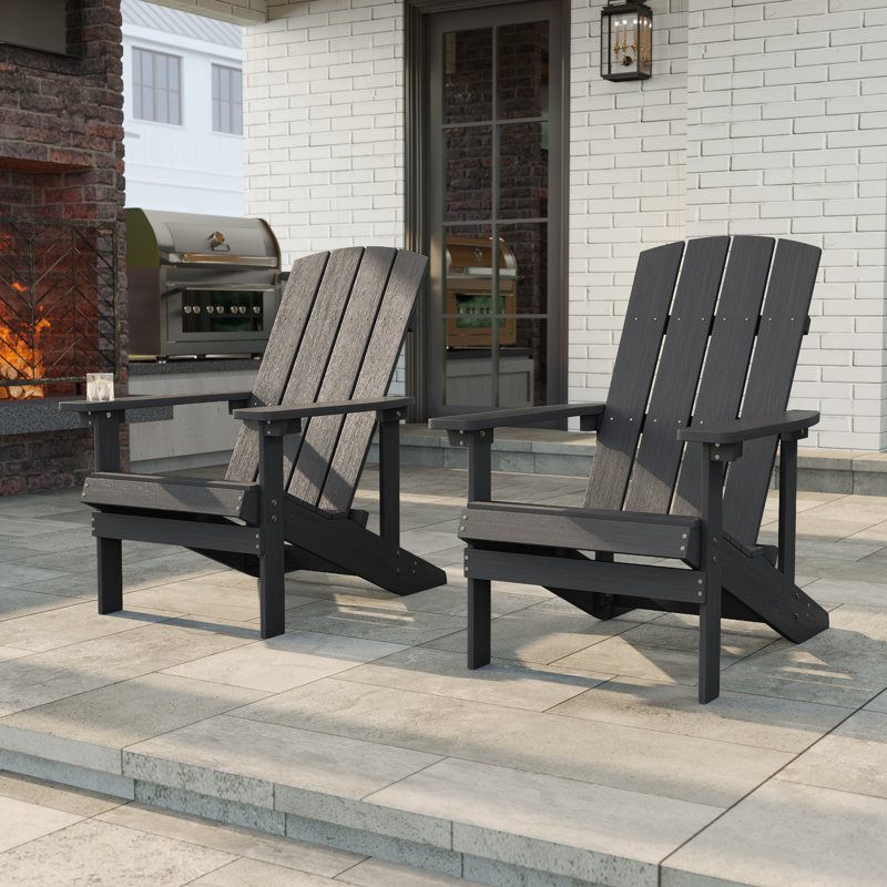 Hachirou Plastic Adirondack Chairs Set for Outdoor Ergonomic chair, Black
