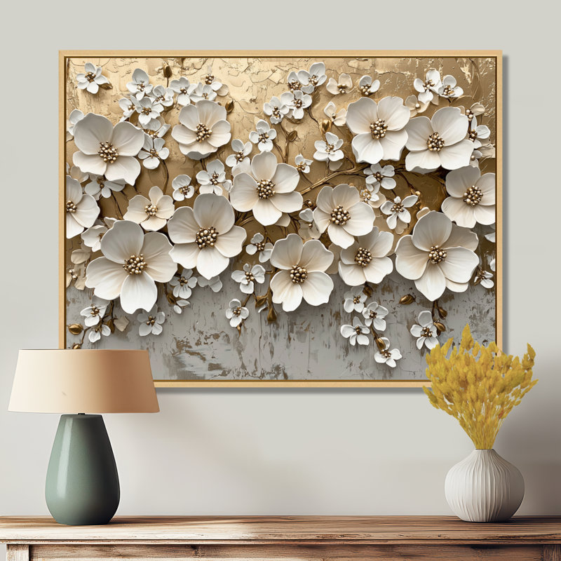 Monissa, fleur d'hortensia crème II - art mural hortensia, H 34 po x l 44 po, Crème, crème