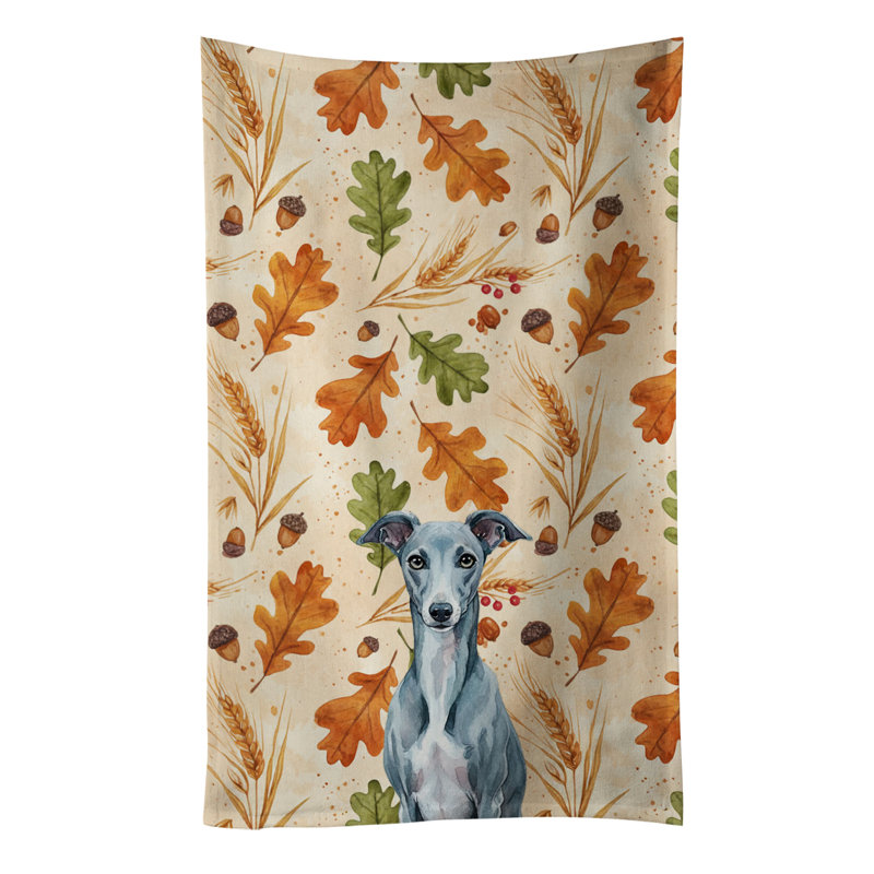 Blue Whippet Heirloom Fall Kitchen Towel, Blue Whippet