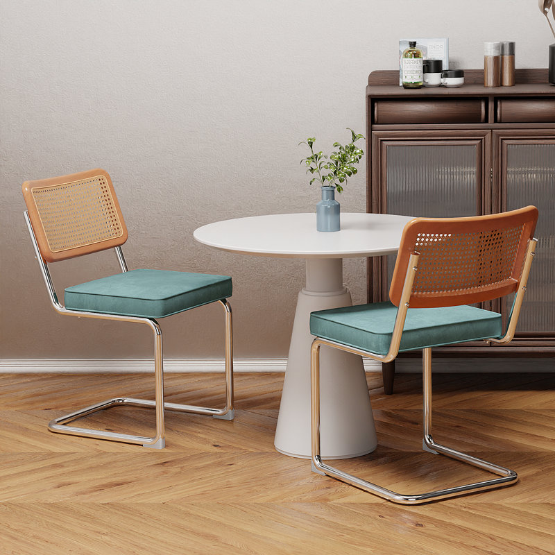 Amyris Velvet Upholstered Side Chair, Chrome, Aqua Blue