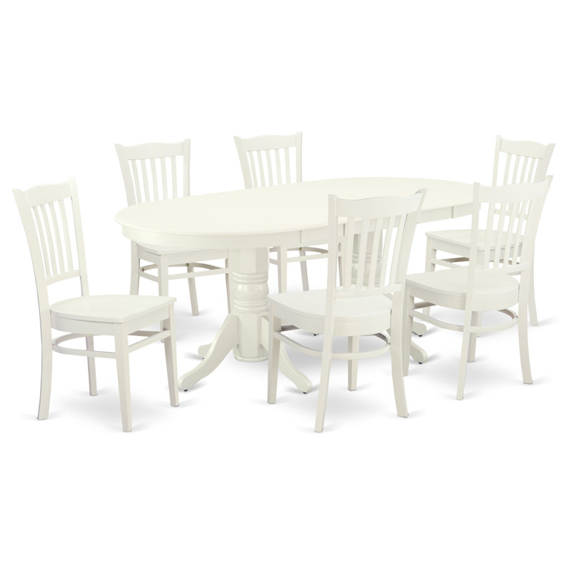 Ensemble de mobilier de salle à manger 7 pièces composé d'une table de cuisine ovale avec rallonge papillon et 6 chaises, lin blanc