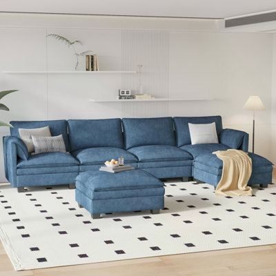 141.5'' Large 6-Seater U-Shaped Sofa With Movable Ottoman And Arm Pockets, Perfect For Living Rooms And Offices