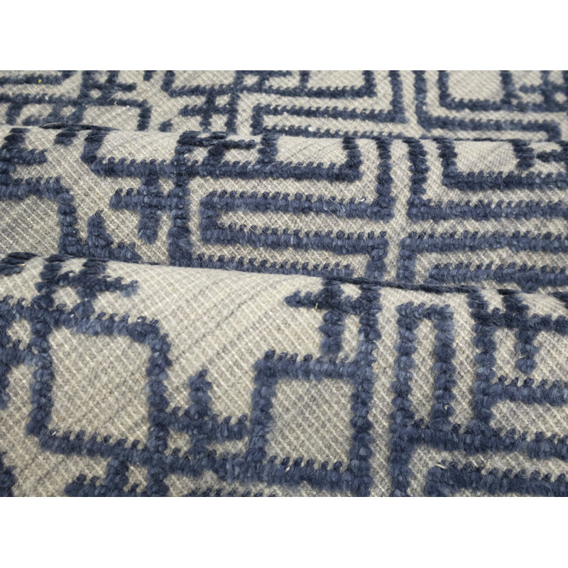 Tapis oriental moderne bleu et crème 9 x 12