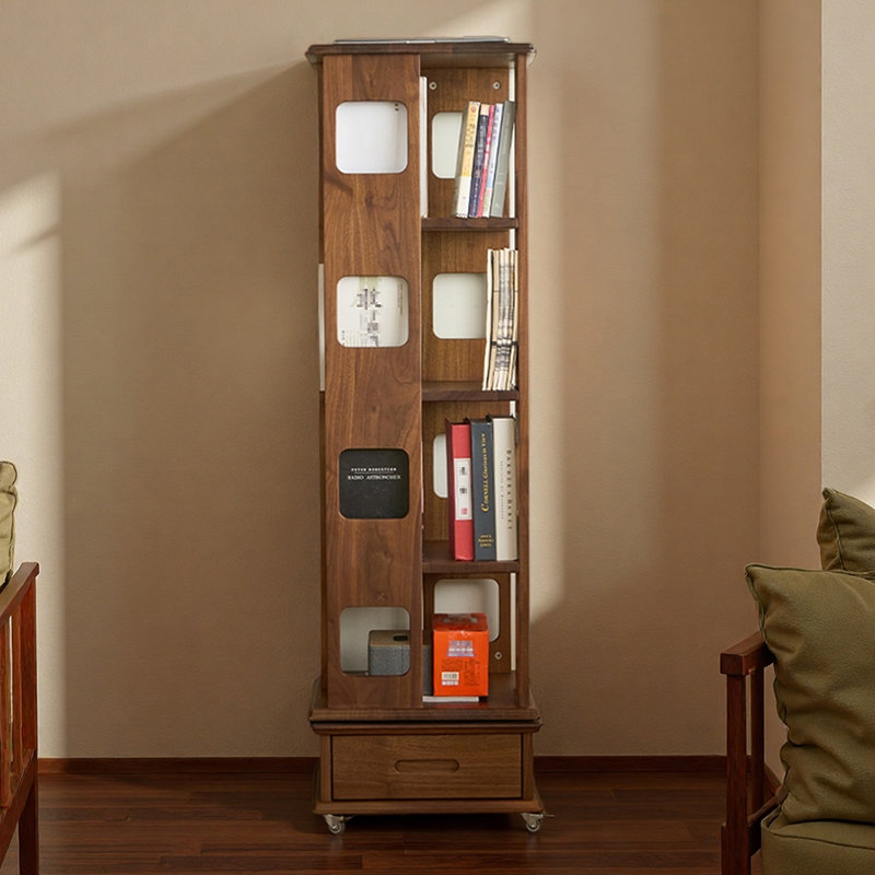 Bibliothèque rotative rétro avec rangement, (4 tablettes) H 58,27 po x l 16,93 po x P 16,93 po