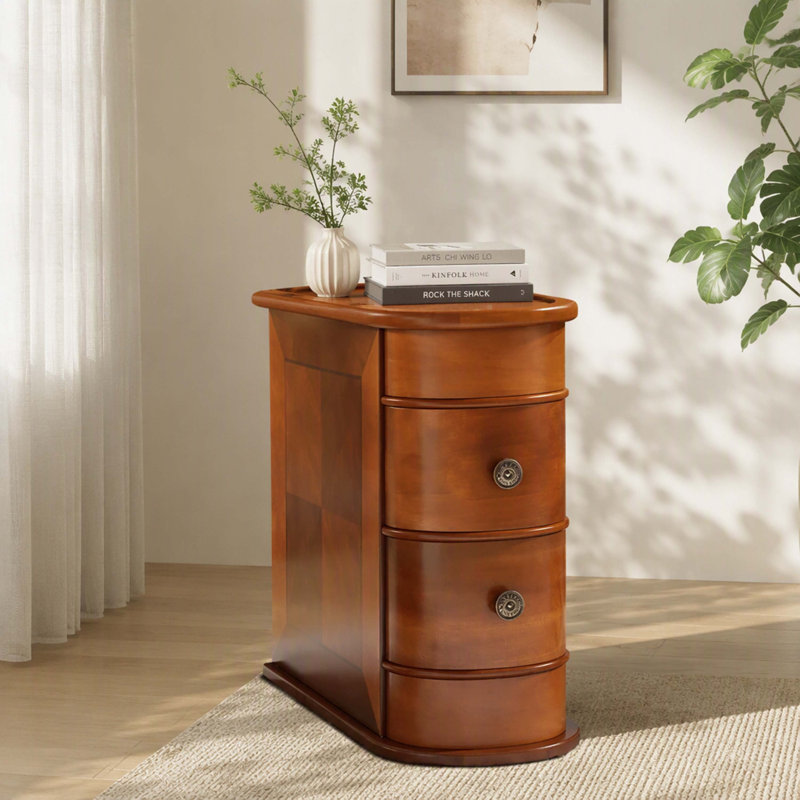 Table de bout étroite à 2 tiroirs, entièrement assemblée et courbée, avec table d'appoint en bois massif American