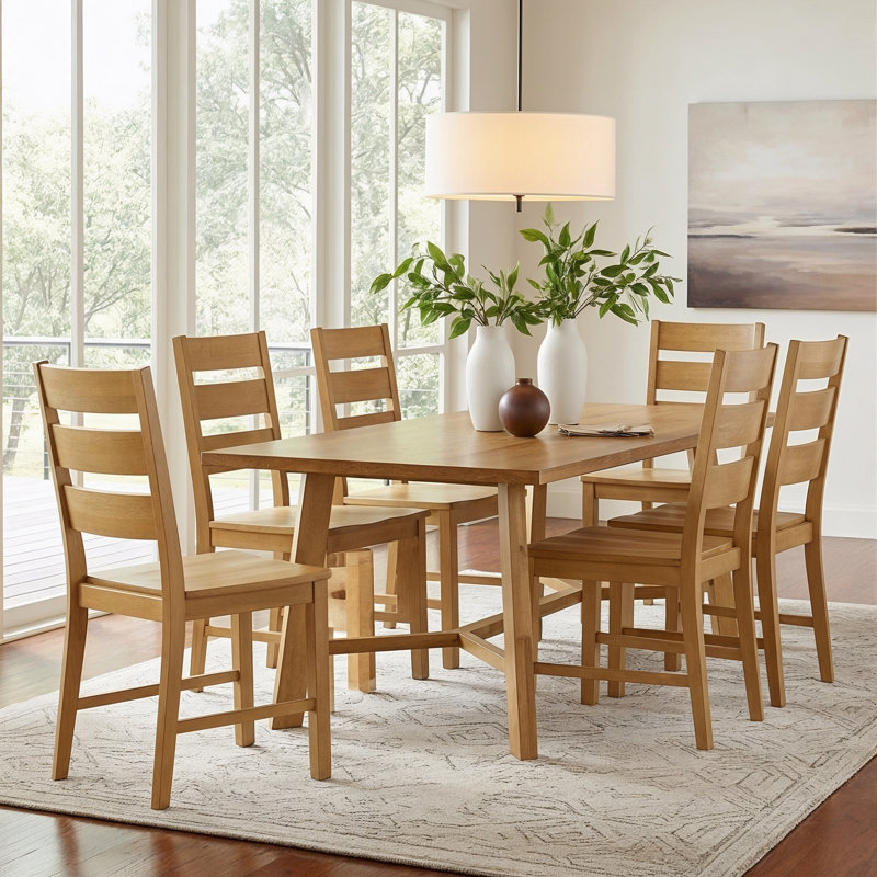 Alderon Modern Rectangular Dining Table Set, 7 Pieces: Table, 6 Chairs, Light Yellow Wood