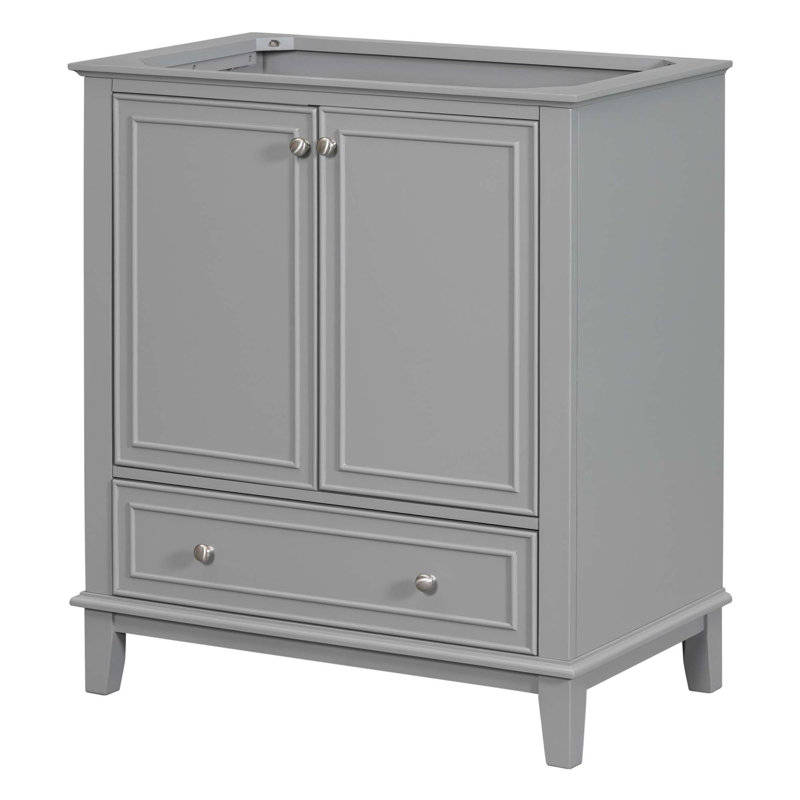 (Base seulement) Meuble-lavabo multifonctionnel de 30 po sans lavabo, avec portes et tiroir, Gris