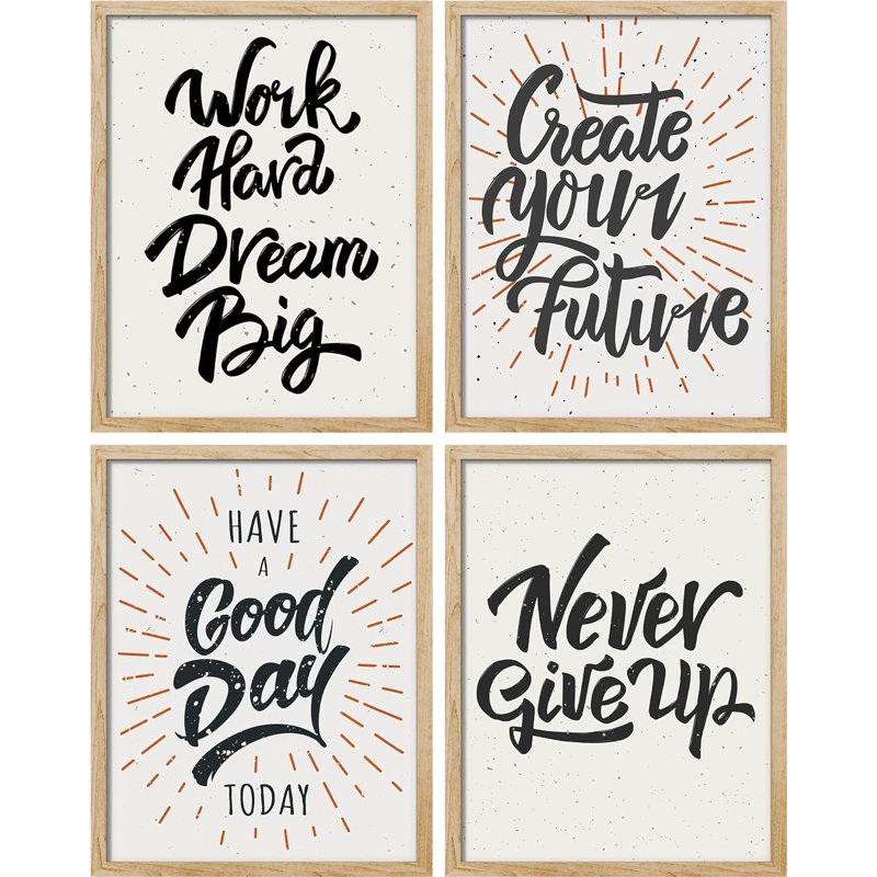 Élégant «Good Day», ensemble de 4 motifs inspirants sur papier, H 14 po x l 11 po x P 1 po, Naturel