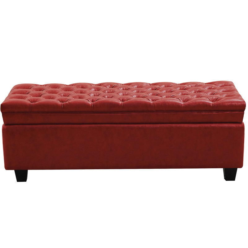 Banc de rangement à couvercle rabattable en lin 51 po, Red