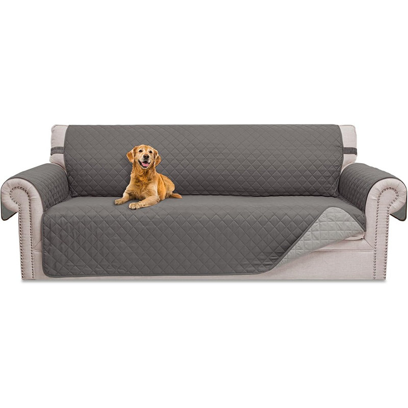 Housse de canapé réversible résistante à l'eau pour canapé à 3 coussins, protecteur de meubles pour animaux lavable avec sangles élastiques pour chiens, gris clair