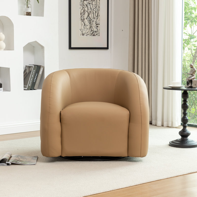 Fauteuil demi-tonneau pivotant en cuir artificiel Coyle, Jaune