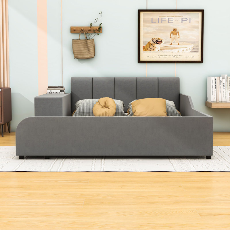 Marleyah Upholstered Velvet Standard Bed with Shelves, Full, Gray