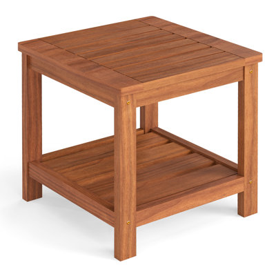  2-Tier Adirondack Side Table w/ Slatted Tabletop Storage Shelf for Garden