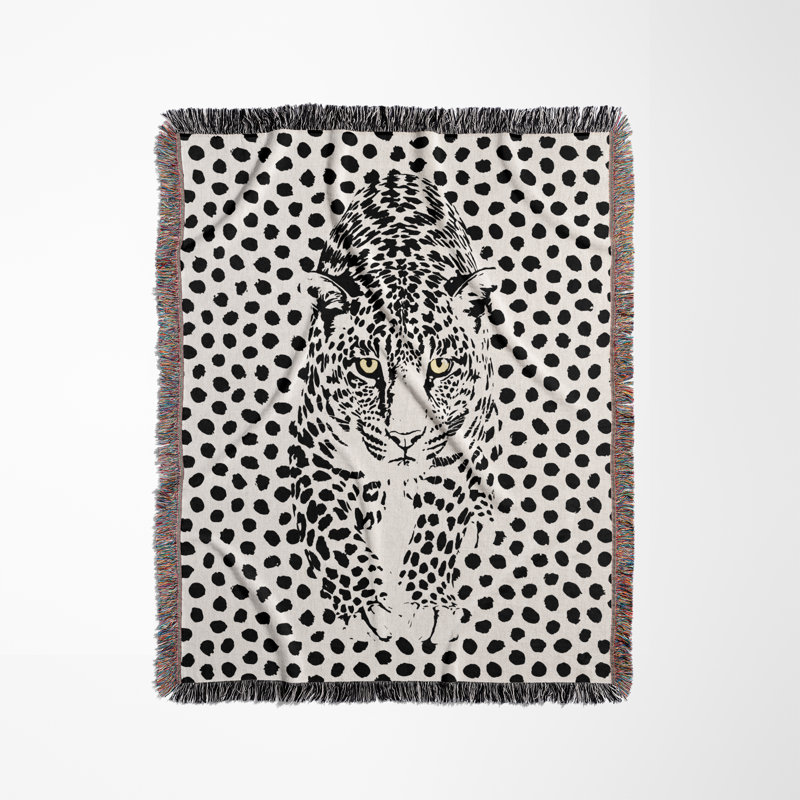 Jeté en mélange de coton Inky Leopard, L 80 po x l 60 po, Noir / blanc cassé