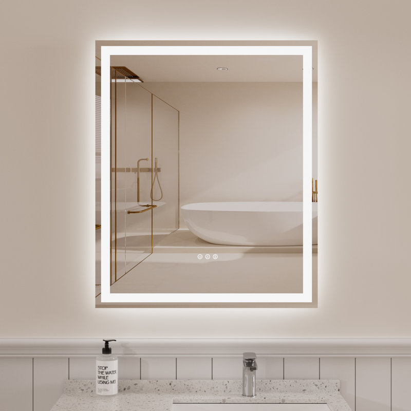 Rectangular Frameless LED Bathroom Vanity Mirror, 36" x 30"