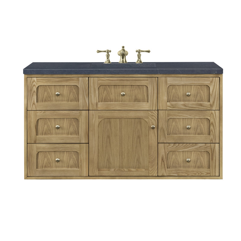 Laurent 48'' Single Bathroom Vanity with Top, Charcoal Soapstone, 8" Widespread, Light Natural Oak
