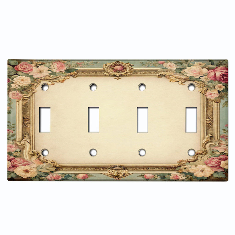 Couvercle de plaque d'interrupteur en métal; Bascule florale rétro à 4 bandes US standard, # 4 Quad bascule