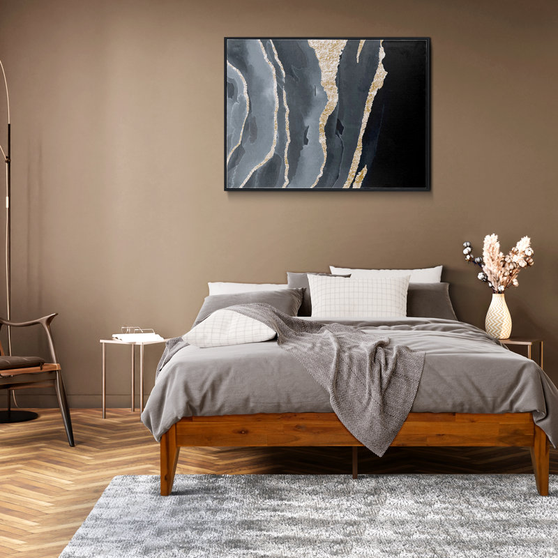 Solid Wood Platform Bed, Caramel, Queen