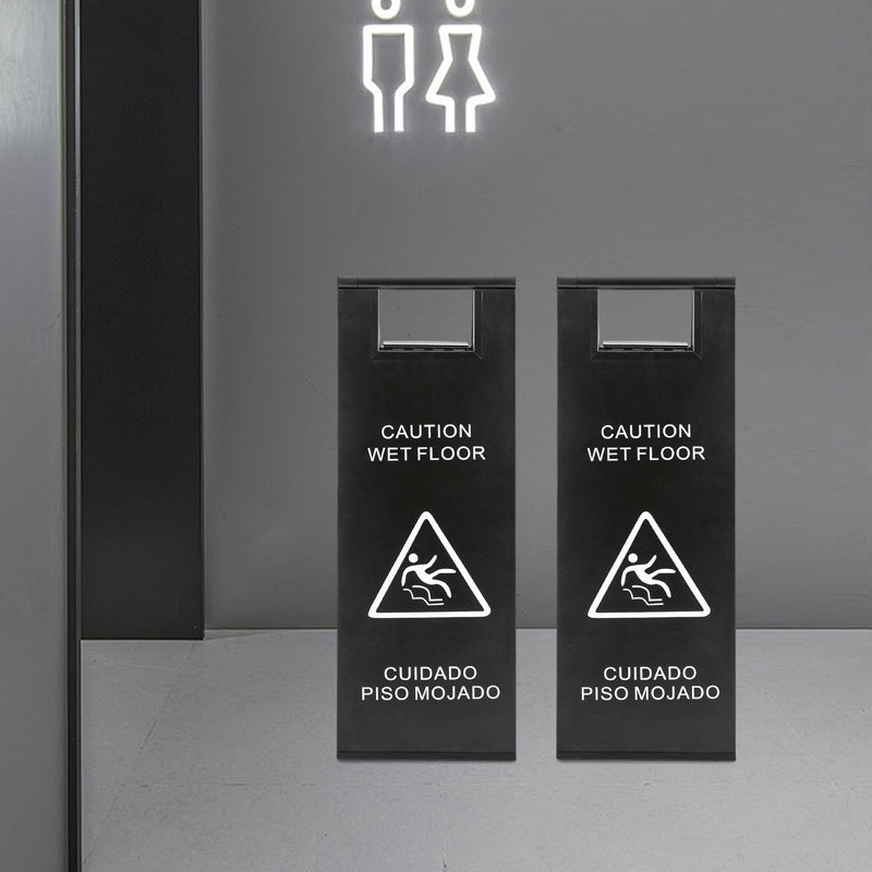 Double-Sided Caution Wet Floor Sign, Black