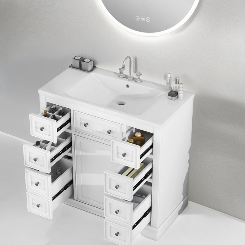 Nir 36'' Free Standing Single Bathroom Vanity with Ceramic Top, White