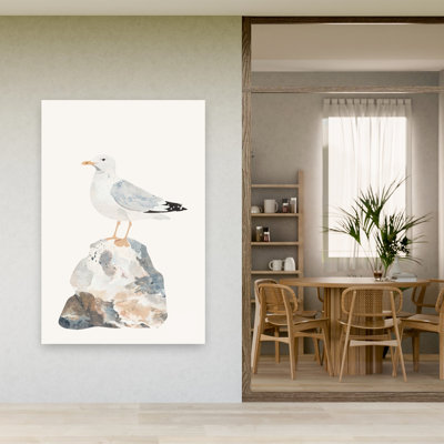 Seagull On Coastal Rock Minimalist Serene Abstract Seagull Bird Coastal Wall Art Print 1 Piece Wrapped Canvas Wall Art