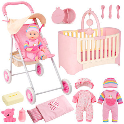 Ensemble de poupée, poupée réaliste de 12 pouces avec sucette et biberon, courtepointe lavable, jouets pour poupée pour enfants