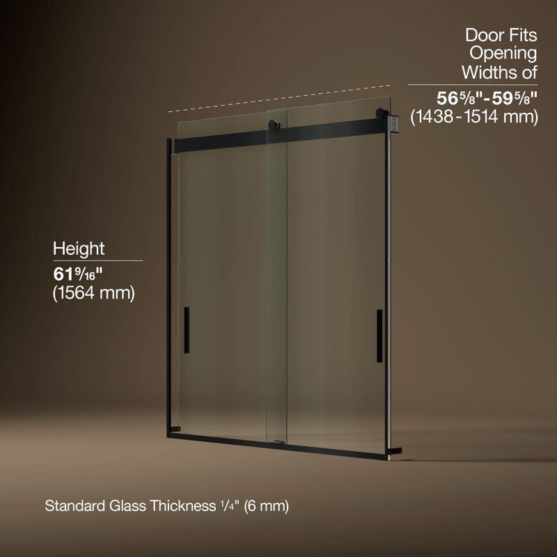 Levity 59.62" x 62" Bypass Bath Door with CleanCoat® Technology, Clear, Matte Black