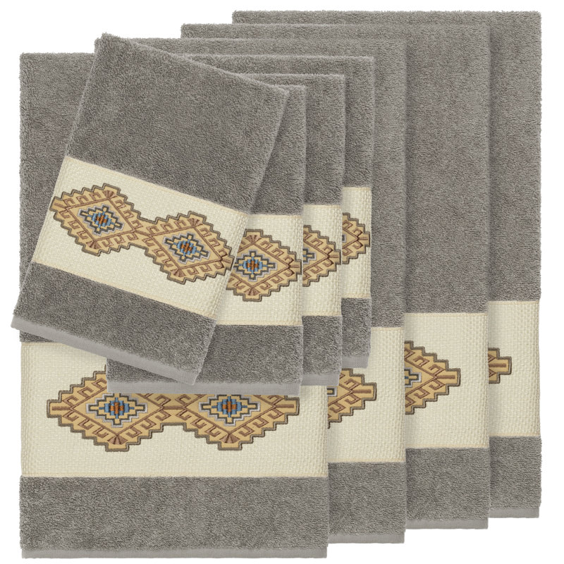 Gianna Embellished 8 Piece Towel Set, Dark Gray