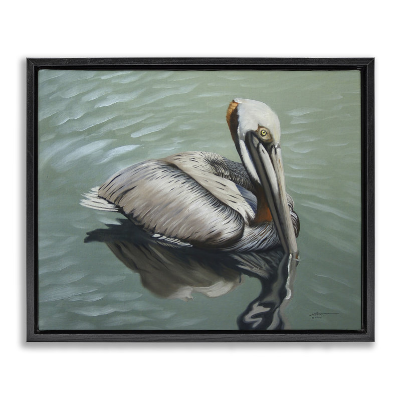«Pelican Lake Reflection» par D. Rust, Cadre flottant noir de jais, H 17 po x l 21 po