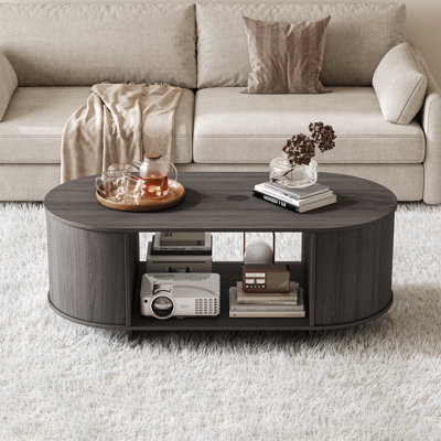 41.3" Oval Coffee Table With Storage Shelf