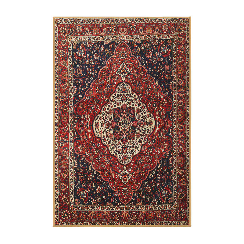 Tapis traditionnel rouge / noir Donan, Rectangle 2 pi x 3 pi
