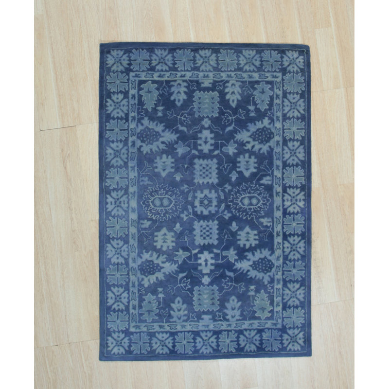 Céline Rustic Oriental Blue Hand Tufted Wool Traditional Area Rug, Rectangle 5' x 8'