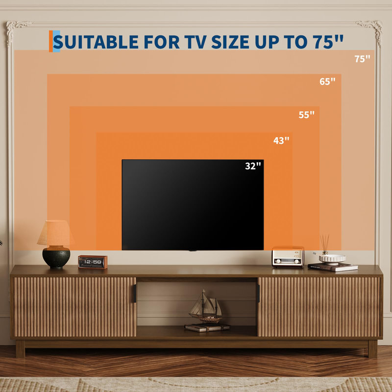 70in Long TV Stand, Fluted Mid Century Modern TV Console Center with Storage Cabinet Up to 80 Inches TV for Living Room