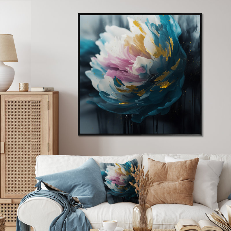 "Blue Pink Pe pivoines Artistry III", reproduction d'art sur toile, H 16 po x l 16 po x P 1 po, Cadre photo noir