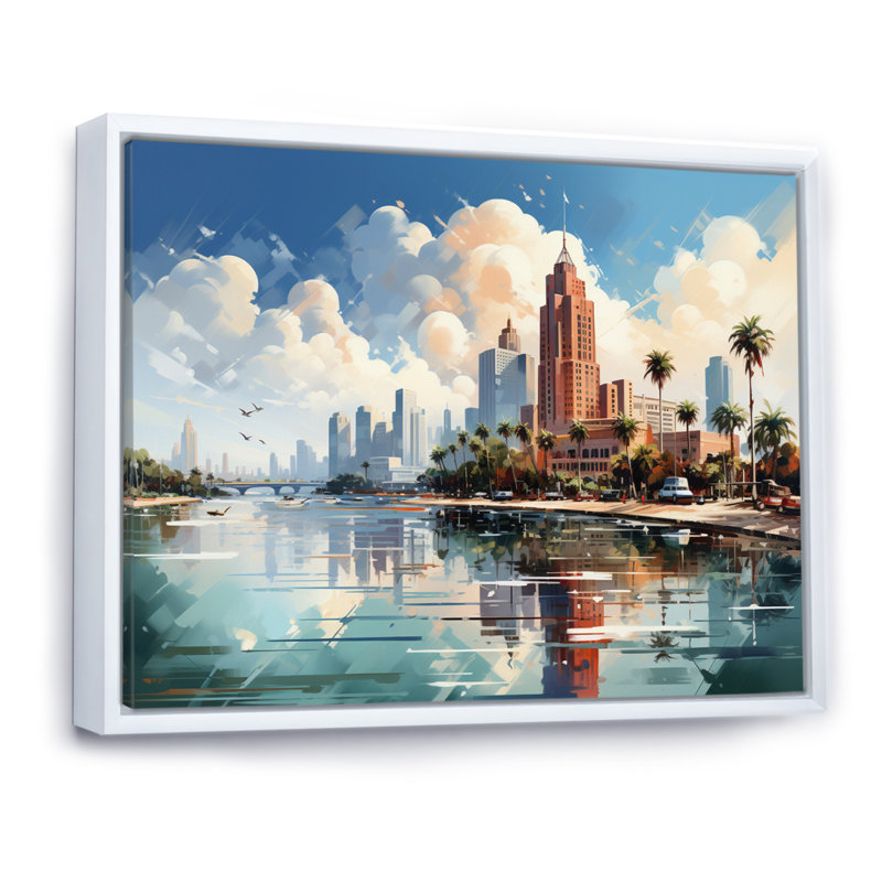 «Sunshines State Miami V», reproduction sur toile, Cadre flottant blanc, H 12 po x l 20 po x P 1 po