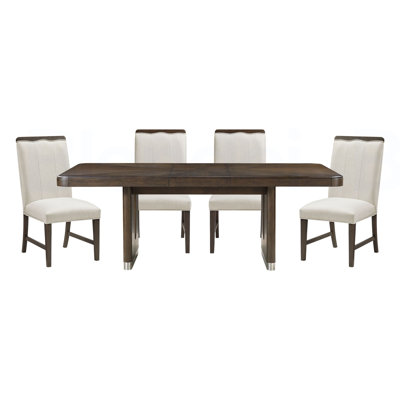 Table de salle à manger moderne à finition brune 5 pièces avec 4 chaises d'appoint et rembourrage beige