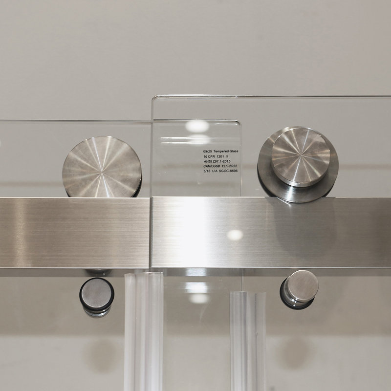 Porte de douche coulissante double sans cadre pour salle de bain, Nickel brossé