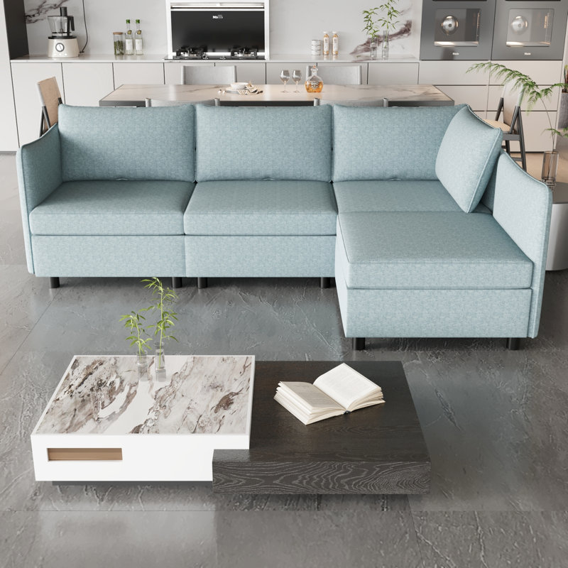 Ensemble de canapé-lit modulaire, rembourrage en éponge dense, chenille, 4, P 95,63 po x l 62,53 po H 32,11 po, coussins haut de
