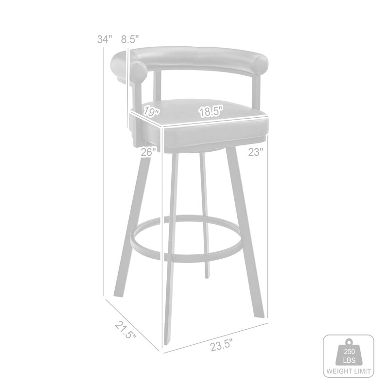 Hollie-May Mid-century Swivel Counter or Bar Height Bar Stool with Open Back in Faux Leather, Metal, Light Gray, Black Metal