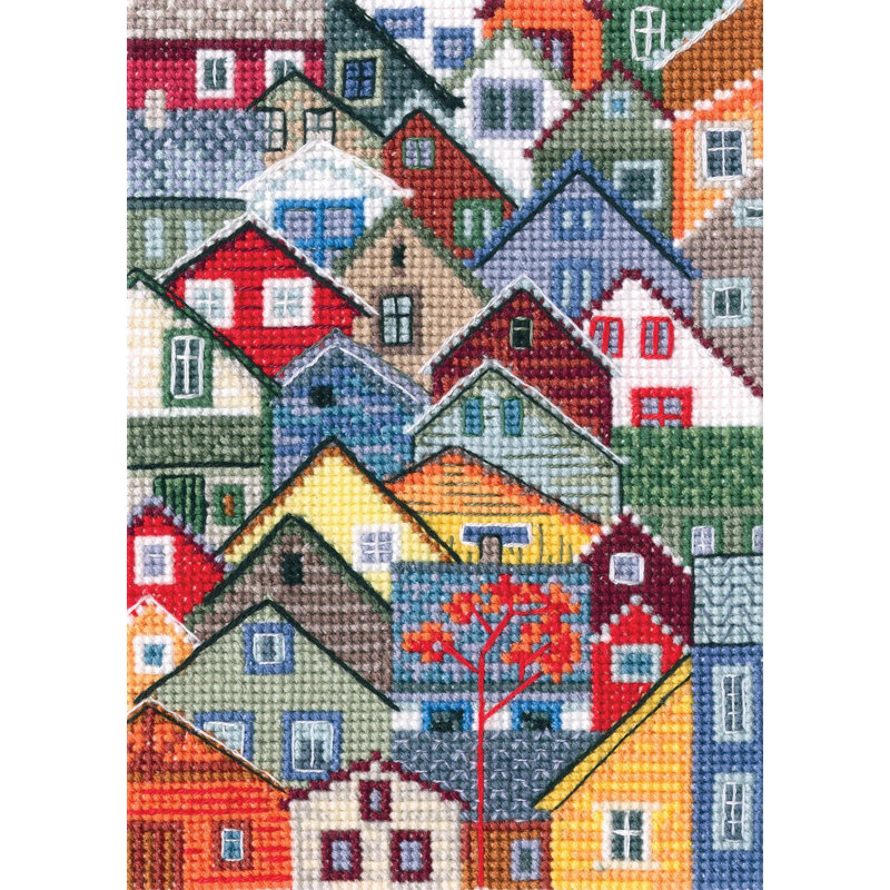 Trousse de broderie au point de croix comptée « Maisons de bord de mer au goût du sel, du vent et du soleil » par RTO C335