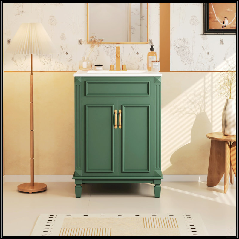24'' Modern Bathroom Vanity With Top Sink, Soft-Closing Doors, Adjustable Shelf, And Solid Wood Frame For Elegant Storage