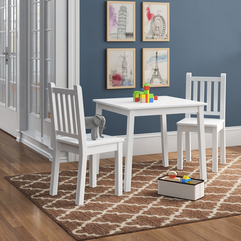 Kids 3 Piece Square Play Or Activity Table and Chair Set, White
