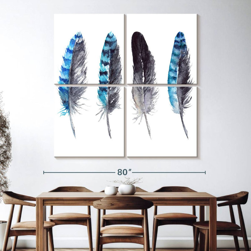 Plumes de geai bleu, H 74 po x l 74 po