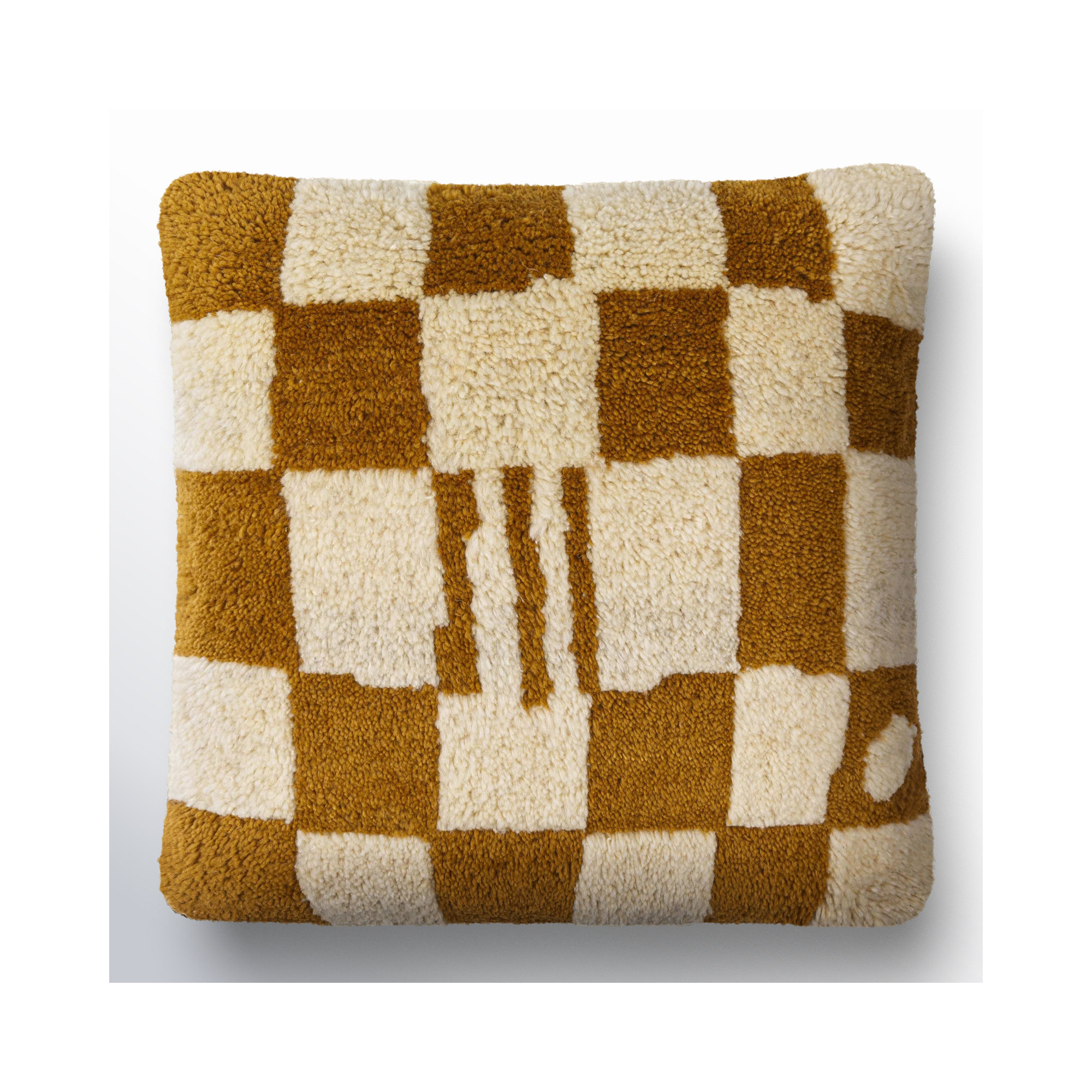 Raven Checkered Wool Throw Pillow, Pillow Cover Only - No Insert, Brown, 22" x 22"